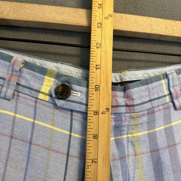 Brooks Brothers Bermuda Shorts Baird McNutt Irish Linen Blend Size 33 Blue Plaid - Picture 6 of 8